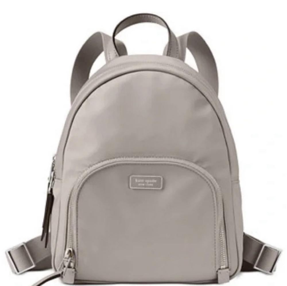 Kate Spade Soft Taupe Medium Backpack with Silver and Leather Accents EUC - Picture 3 of 10